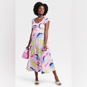 Isabel Maternity Maxi Tiered Dress Lavender Purple Pink Blue Lime Size Medium